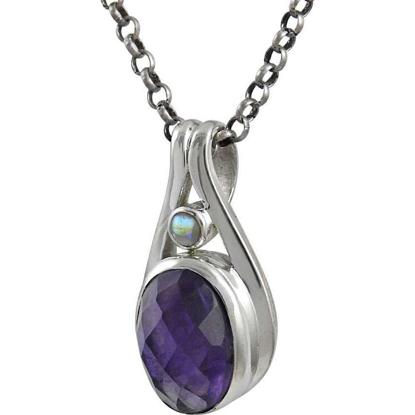 Daily Wear  Amethyst, Rainbow Moonstone Gemstone Silver Jewelry Pendant