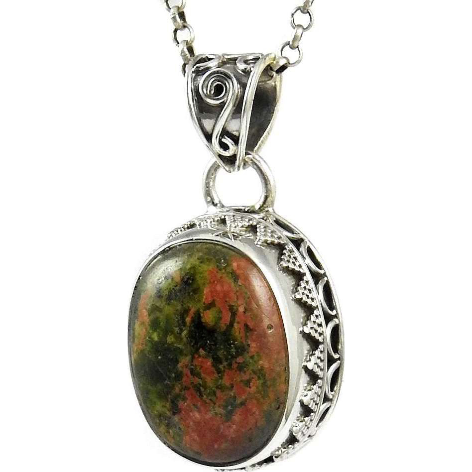 Gorgeous!! 925 Silver Unakite Pendant