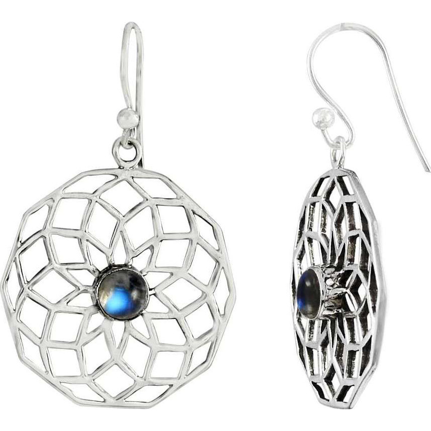 Antique Look  925 Sterling Silver Rainbow Moonstone Earrings