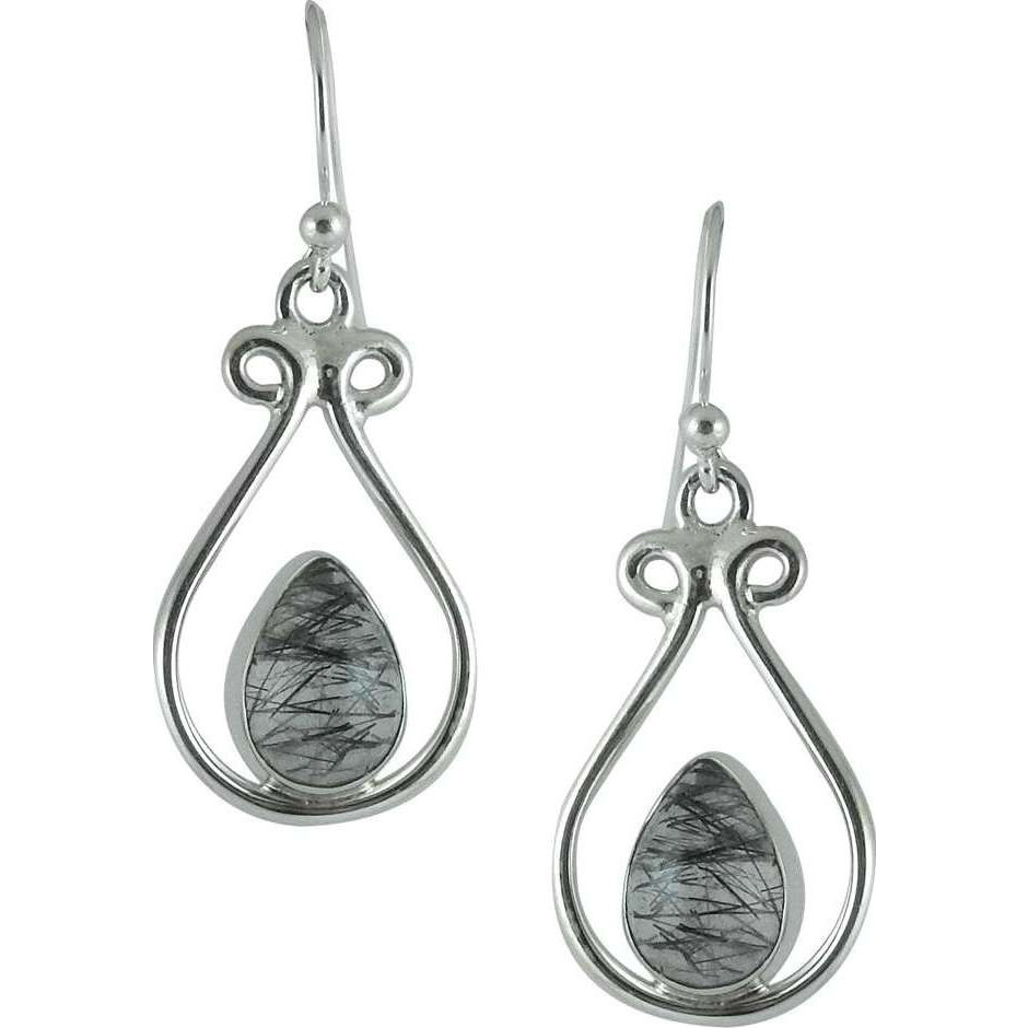 Big Royalty Style!! 925 Silver Black Rutile Earrings