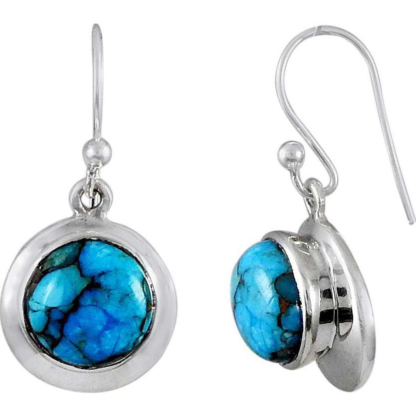 Big True Emotion ! 925 Sterling Silver Blue Copper Turquoise Earrings