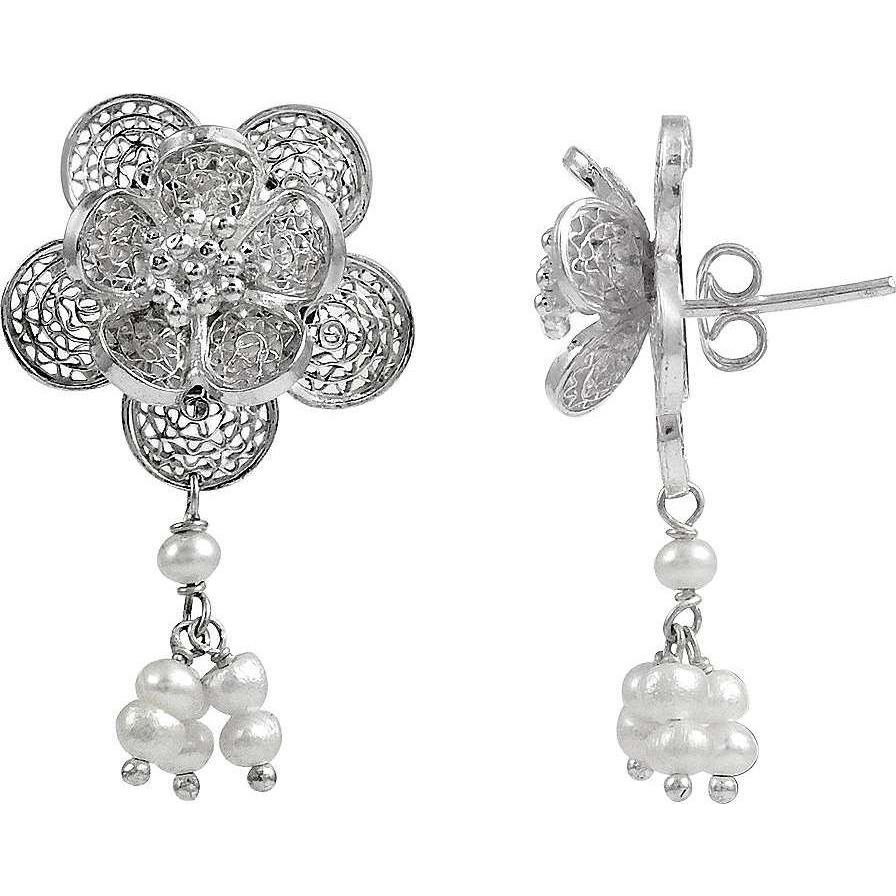 Big Weaving Light  925 Sterling Silver Pearl Stud Earrings
