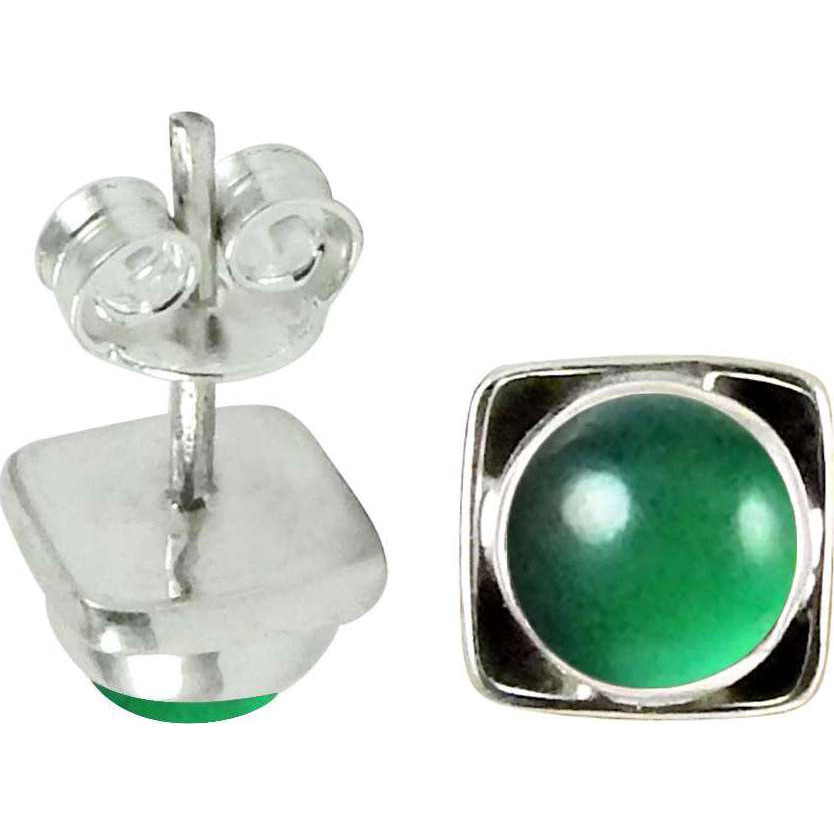 Delicate  Green Onyx Gemstone Sterling Silver Stud Earrings Jewelry