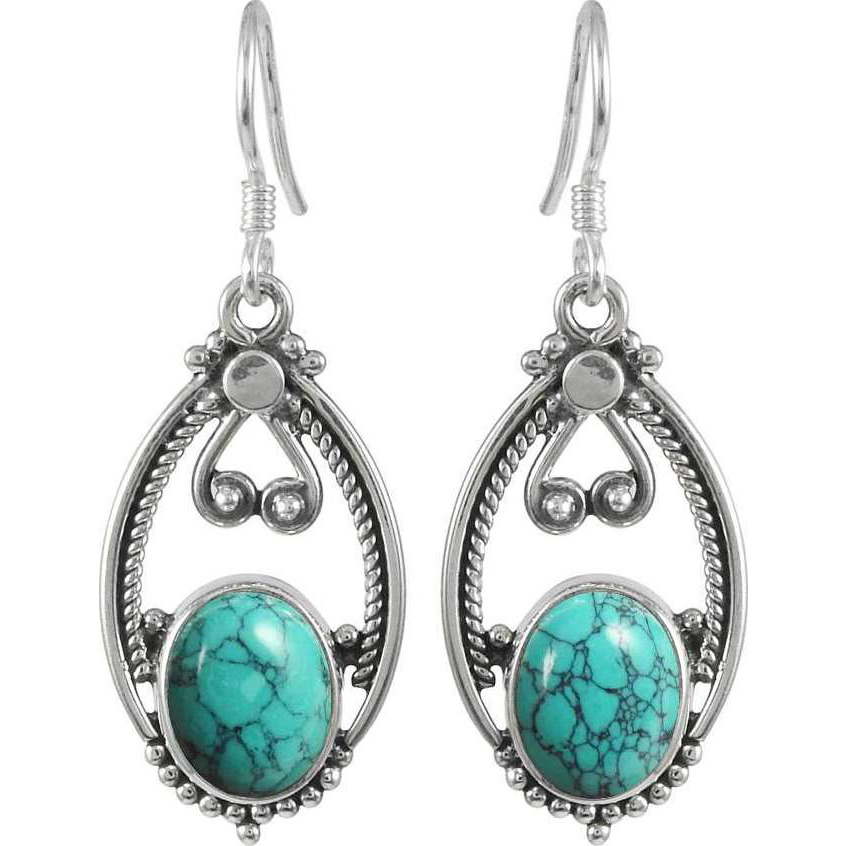 Possessing Turquoise Gemstone Silver Jewelry Earrings