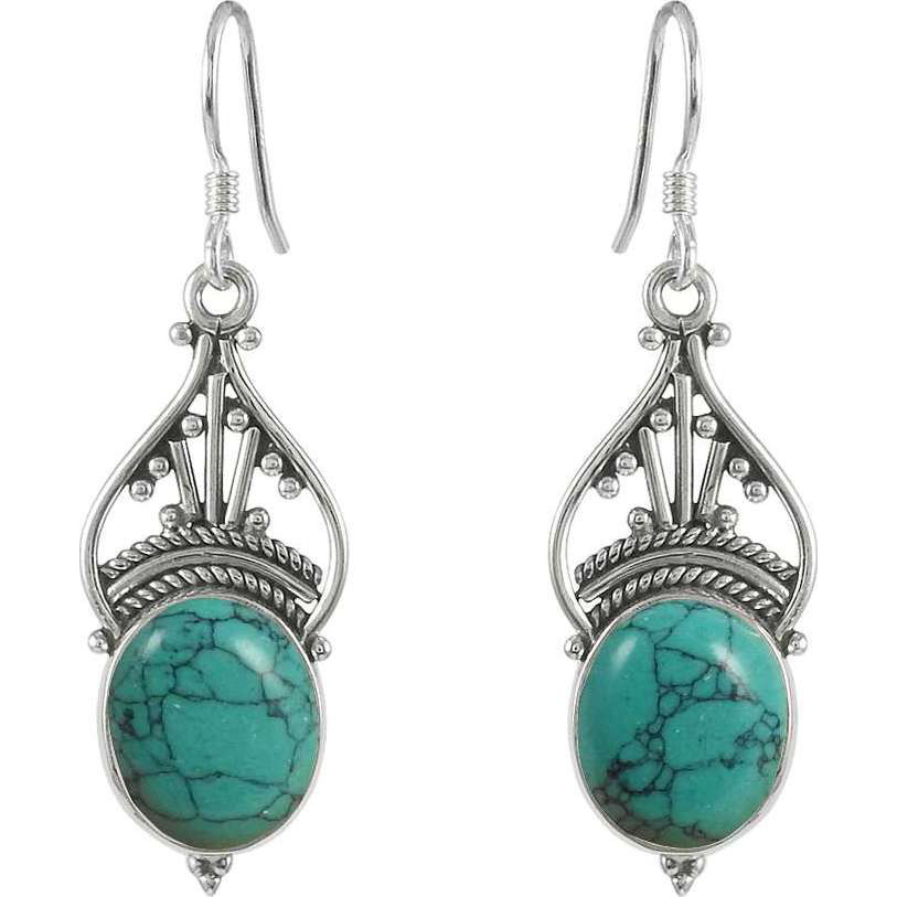 Victorian Style Turquoise Gemstone Silver Jewelry Earrings