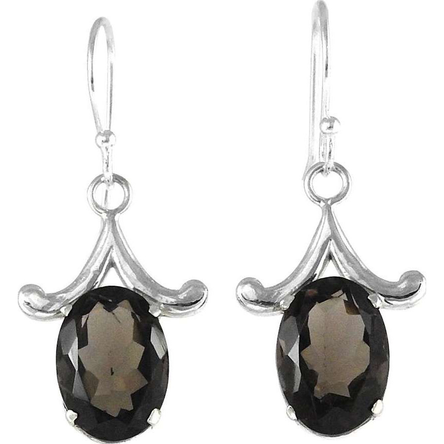 Big Relief Stone  Smoky Quartz 925 Sterling Silver Earrings