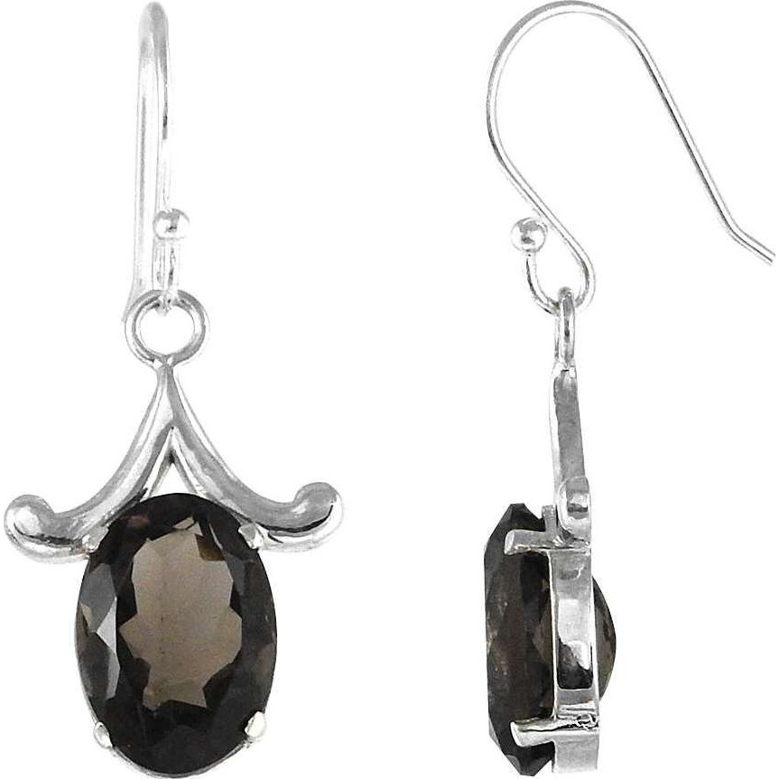 Big Relief Stone ! Smoky Quartz 925 Sterling Silver Earrings