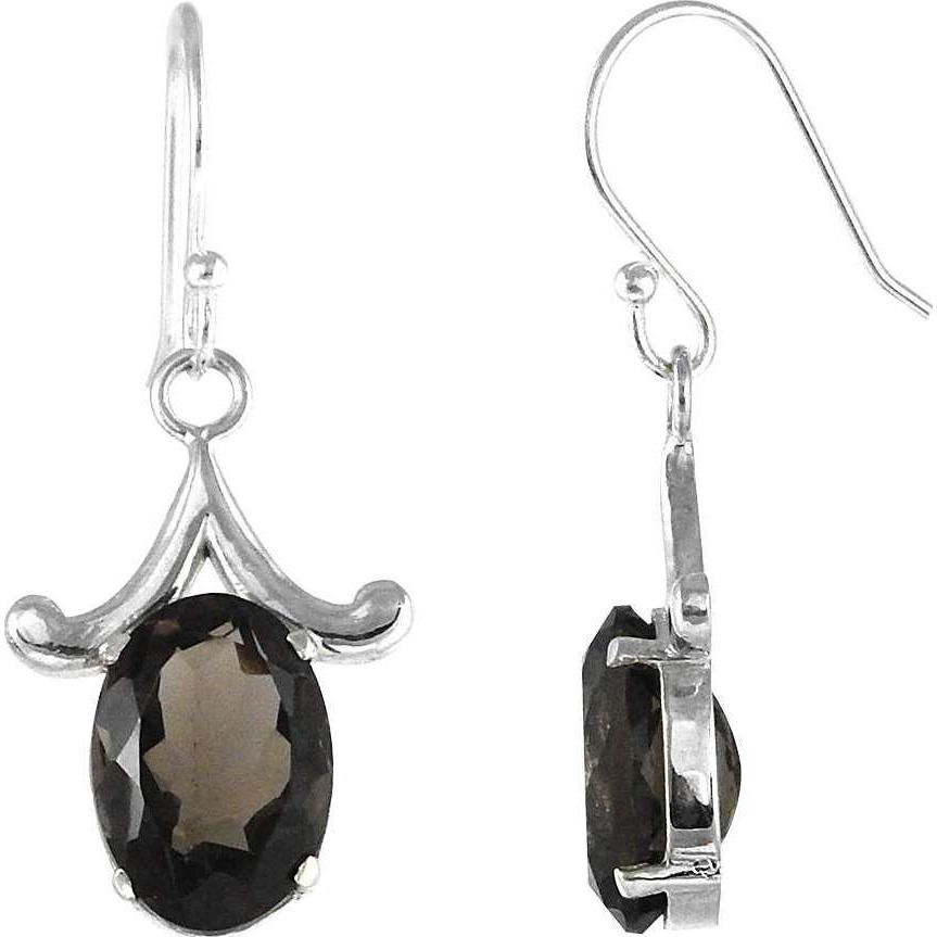 Big Relief Stone  Smoky Quartz 925 Sterling Silver Earrings