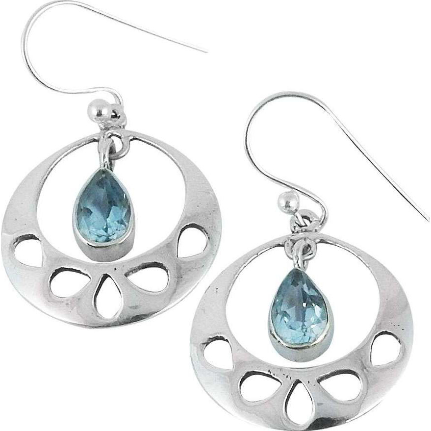 New Faceted 925 Silver Blue Topaz Gemstone Earrings