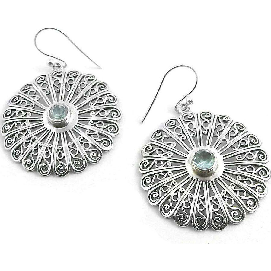 New Faceted 925 Silver Blue Topaz Gemstone Earrings