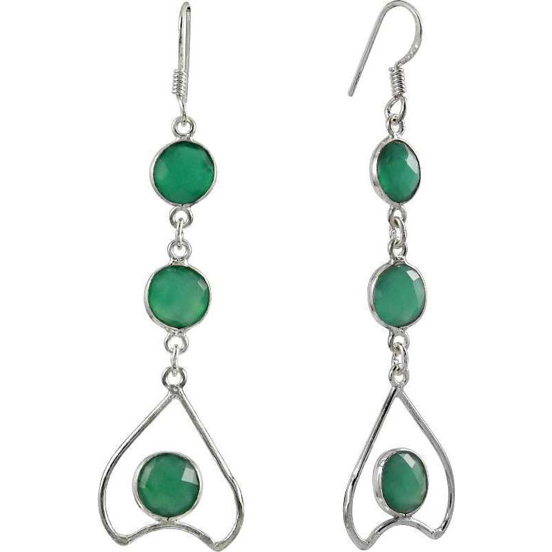Handcrafted Green Onyx Gemstone Silver Earrings Jewelry