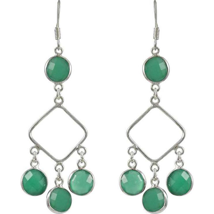 Party Wear Green Onyx Gemstone Silver Earrings Jewelry