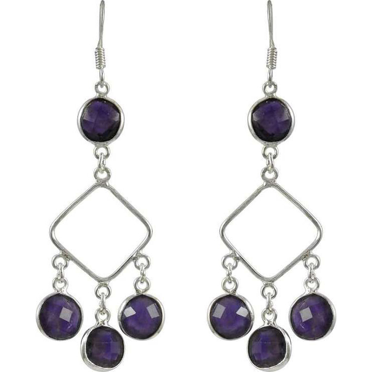 Traditional Amethyst Gemstone Silver Earrings Jewelry
