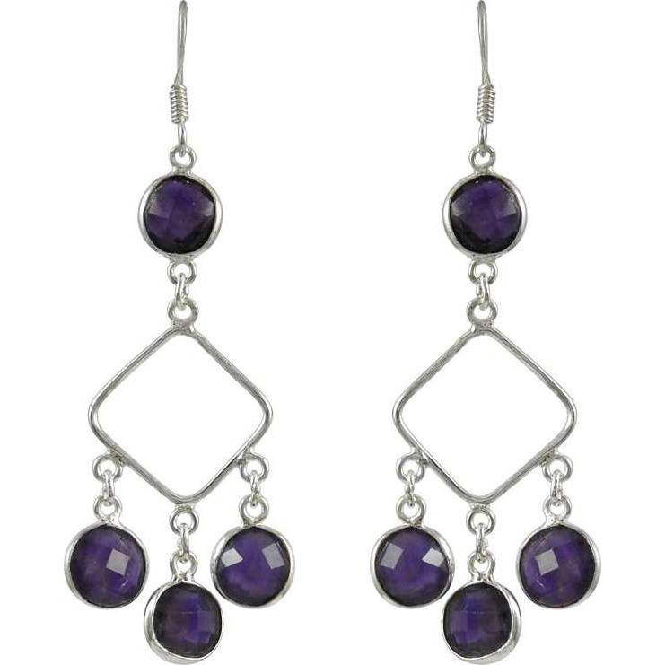 Traditional Amethyst Gemstone Silver Earrings Jewelry