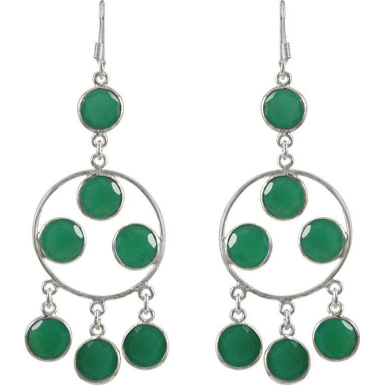 Dainty Daisy Green Onyx Gemstone Silver Earrings Jewelry