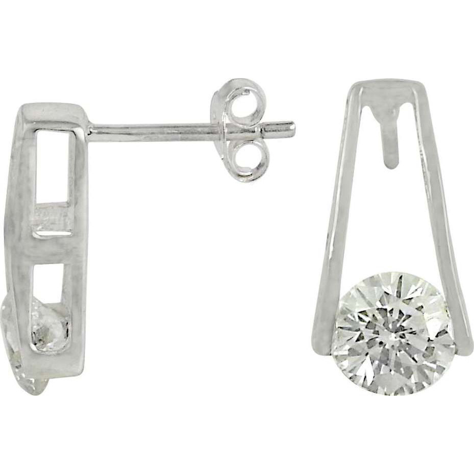Just Perfect White CZ Gemstone Sterling Silver Stud Earrings Jewelry