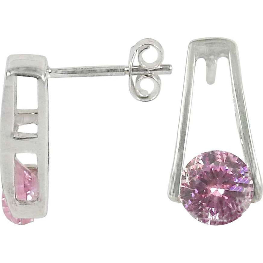 Natural Pink CZ Gemstone Sterling Silver Stud Earrings Jewelry