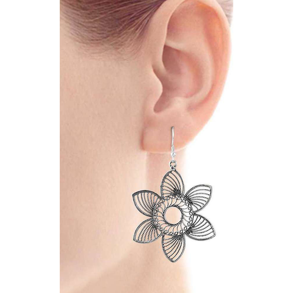 Big Fabulous Flower Design 925 Sterling Silver Earrings