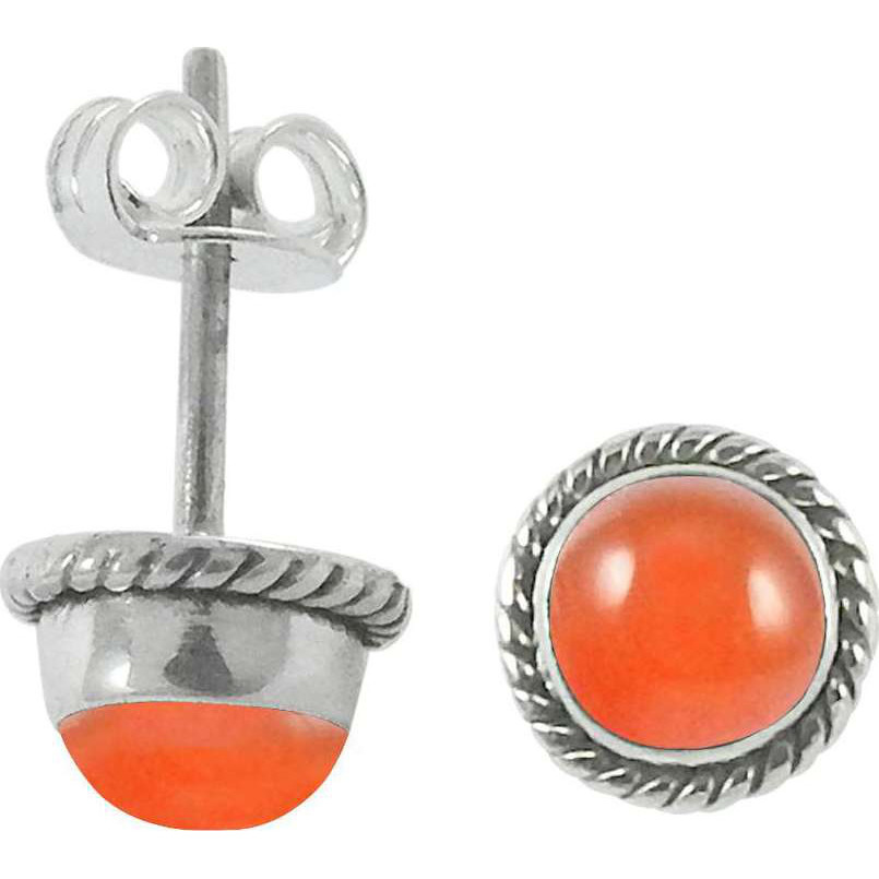 Chunky Carnelian Gemstone Sterling Silver Stud Earrings Jewelry