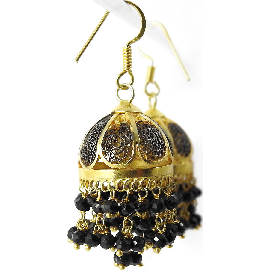 Purfect Match  925 Sterling Silver Black Onyx Gemstone Jhumki