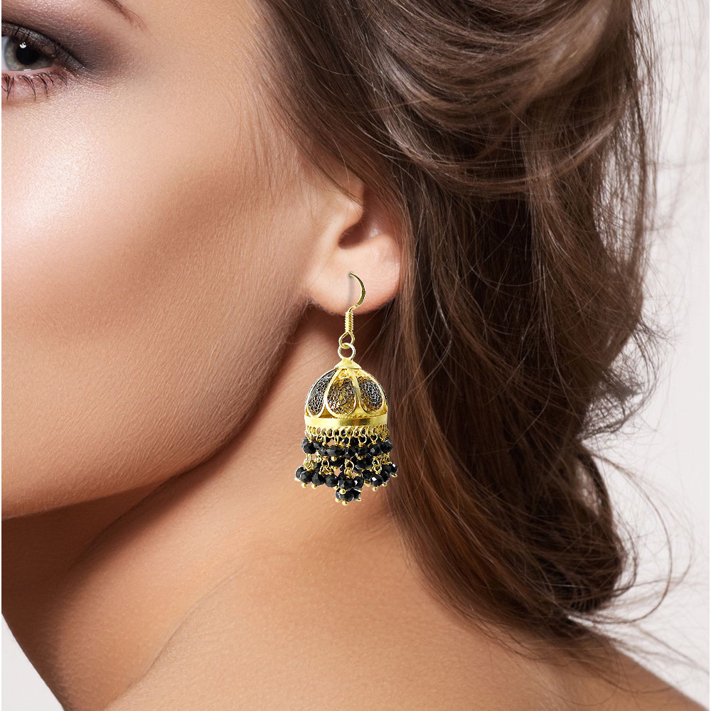 Purfect Match  925 Sterling Silver Black Onyx Gemstone Jhumki
