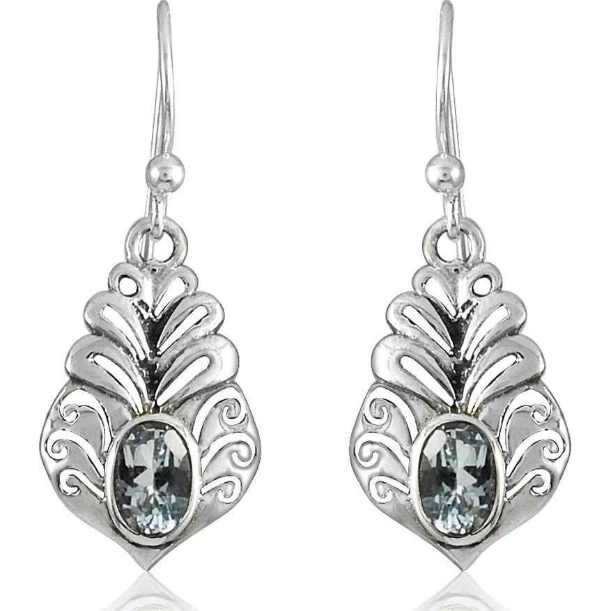 Chunky!! 925 Sterling Silver Blue Topaz Earrings