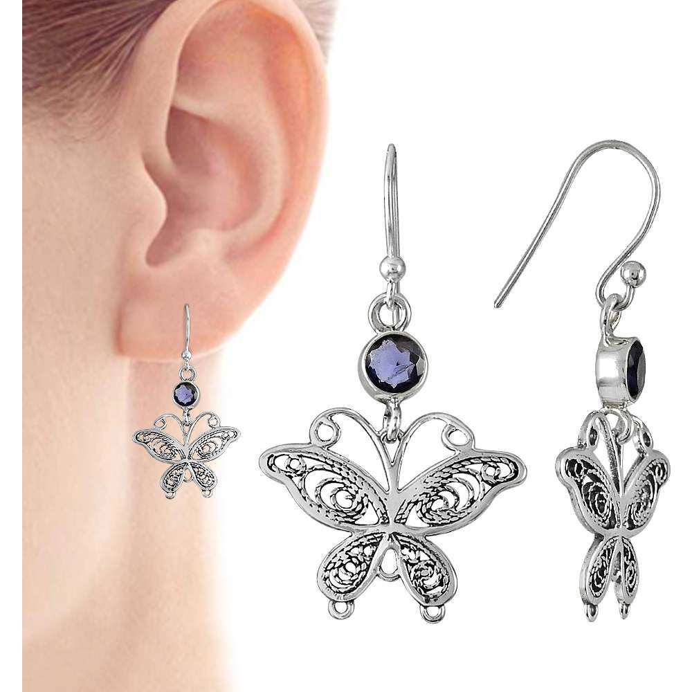 Royal Blue Iolite 925 Sterling Silver Butterfly Earrings