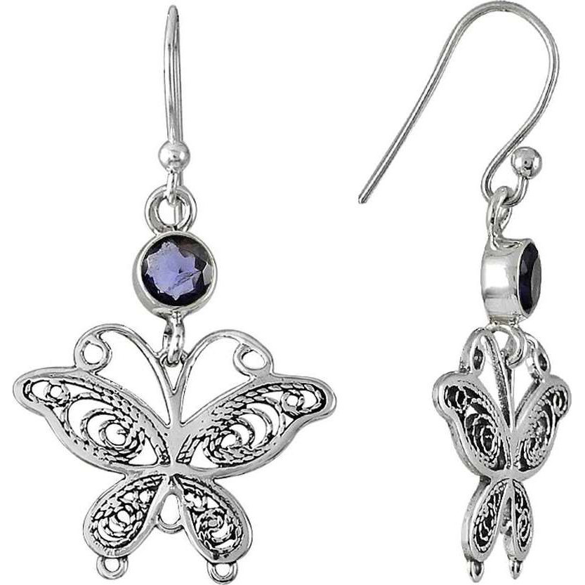 Royal Blue Iolite 925 Sterling Silver Butterfly Earrings