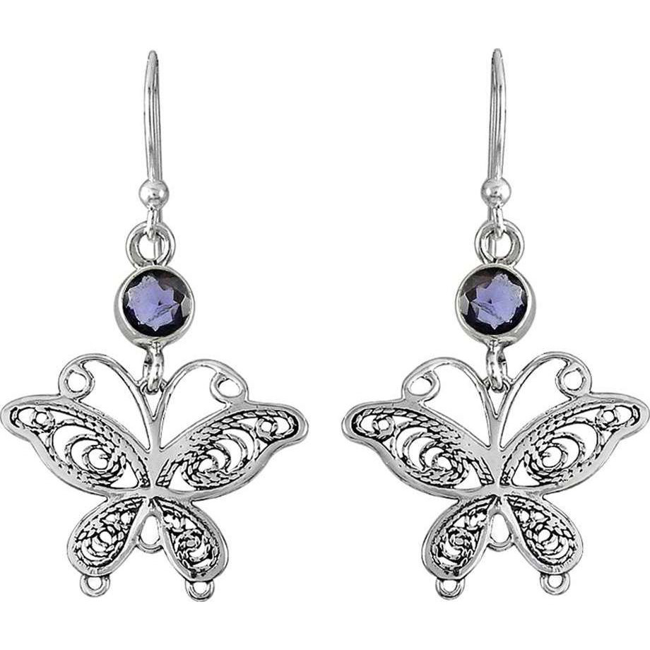 Royal Blue Iolite 925 Sterling Silver Butterfly Earrings