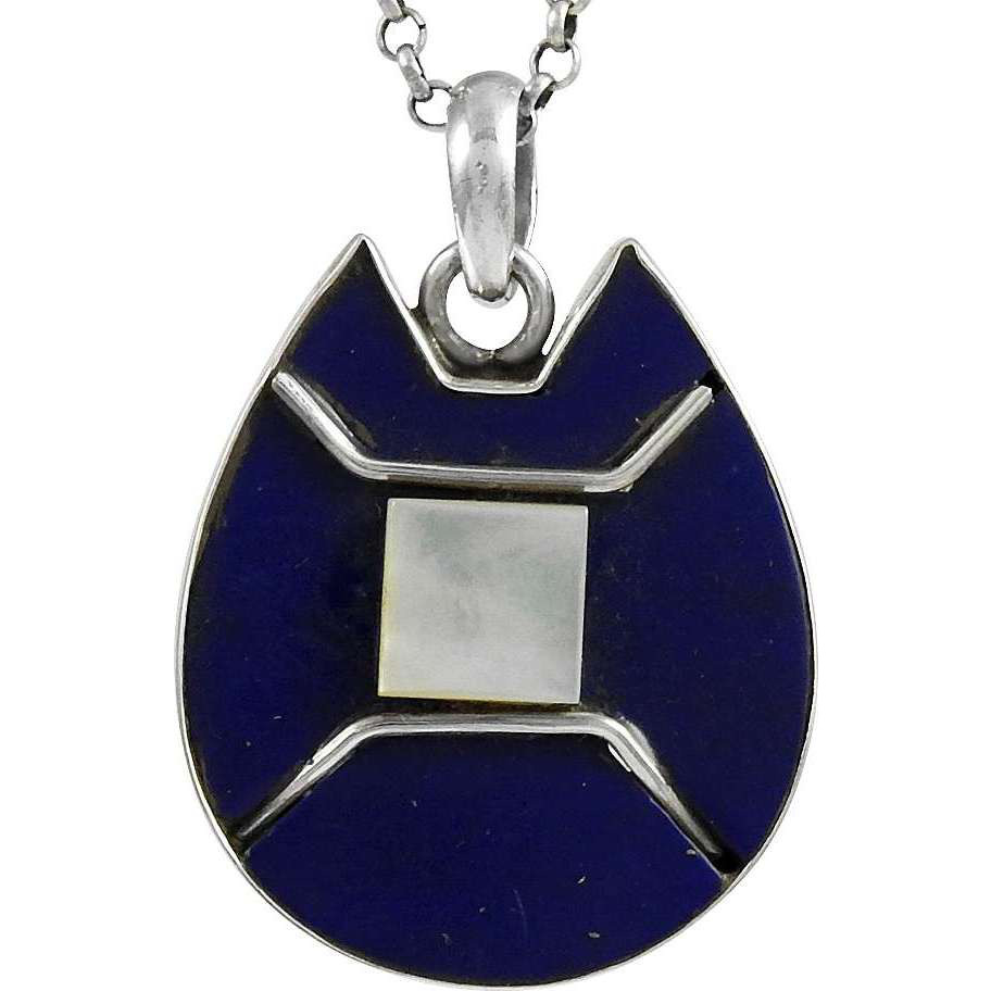 Big Secret Design!! 925 Sterling Silver Mother of Pearl, Lapis Pendant