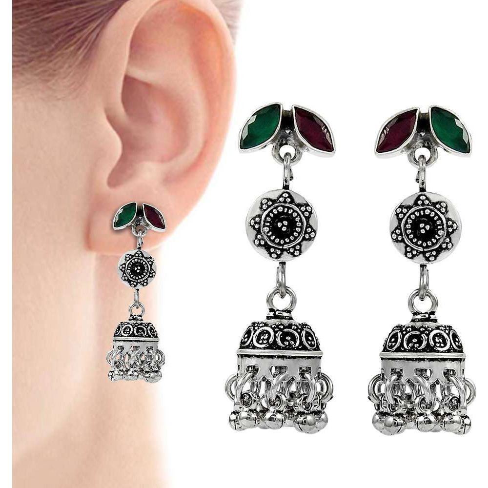 Stylish Design !! 925 Sterling Silver Green Onyx, Ruby Earrings