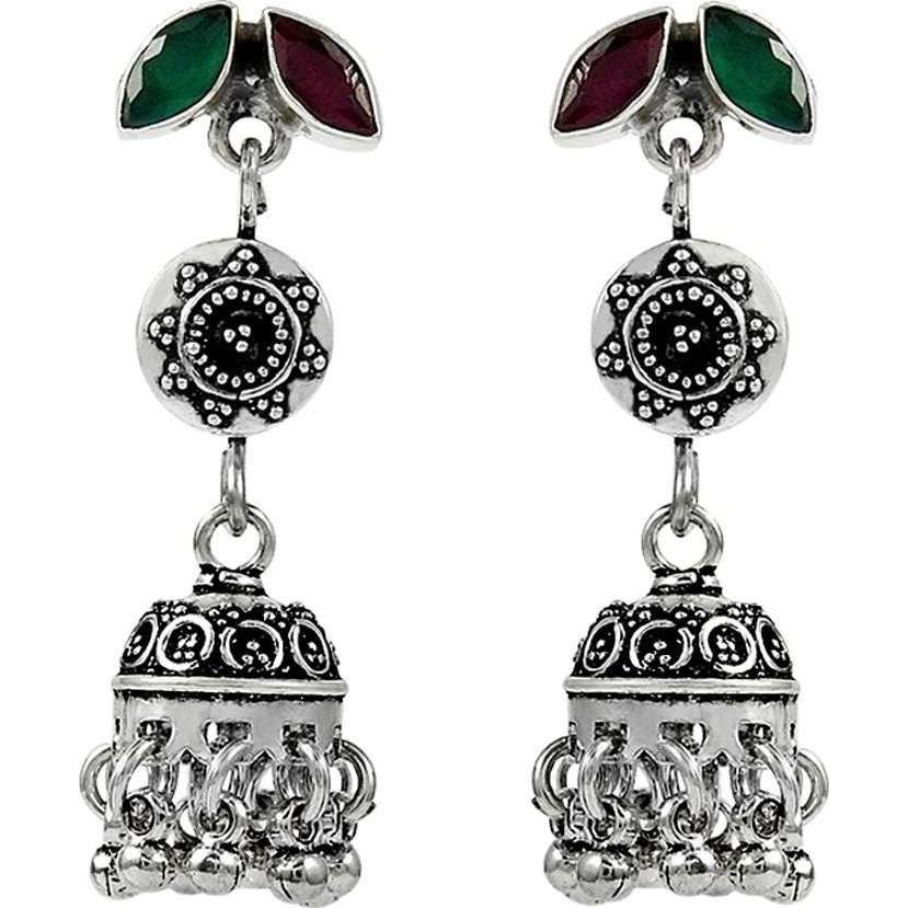 Stylish Design  925 Sterling Silver Green Onyx, Ruby Earrings