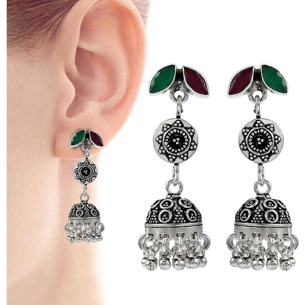 Franqipani Queen  925 Sterling Silver Green Onyx, Ruby Earrings