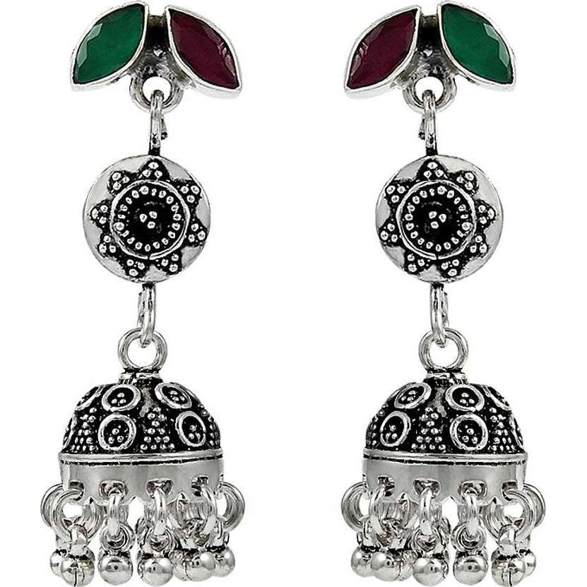Franqipani Queen  925 Sterling Silver Green Onyx, Ruby Earrings