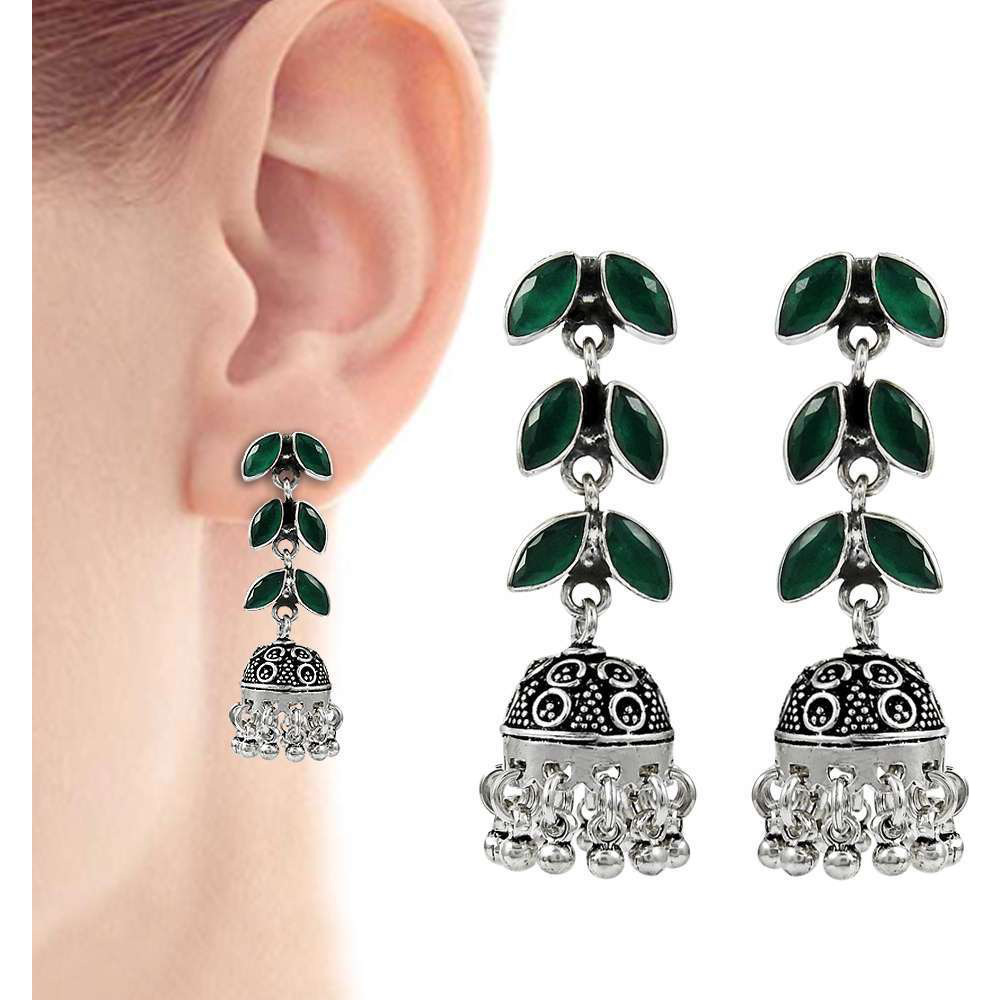 Huge Modern Style  925 Sterling Silver Green Onyx Earrings