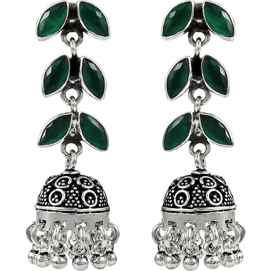 Huge Modern Style !! 925 Sterling Silver Green Onyx Earrings
