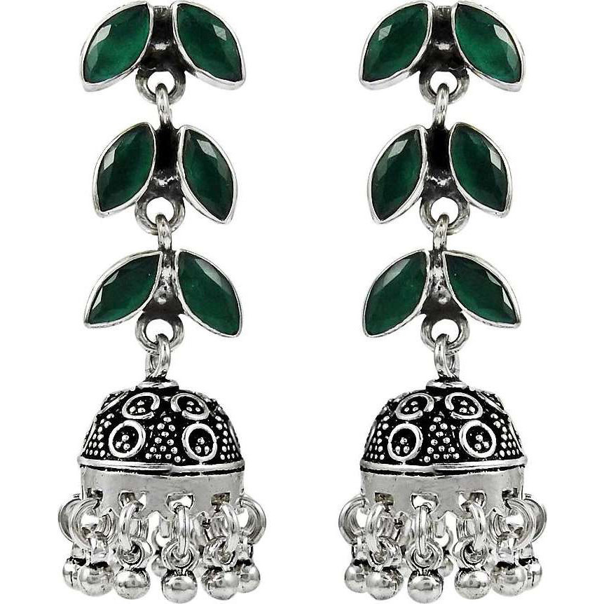 Huge Modern Style  925 Sterling Silver Green Onyx Earrings