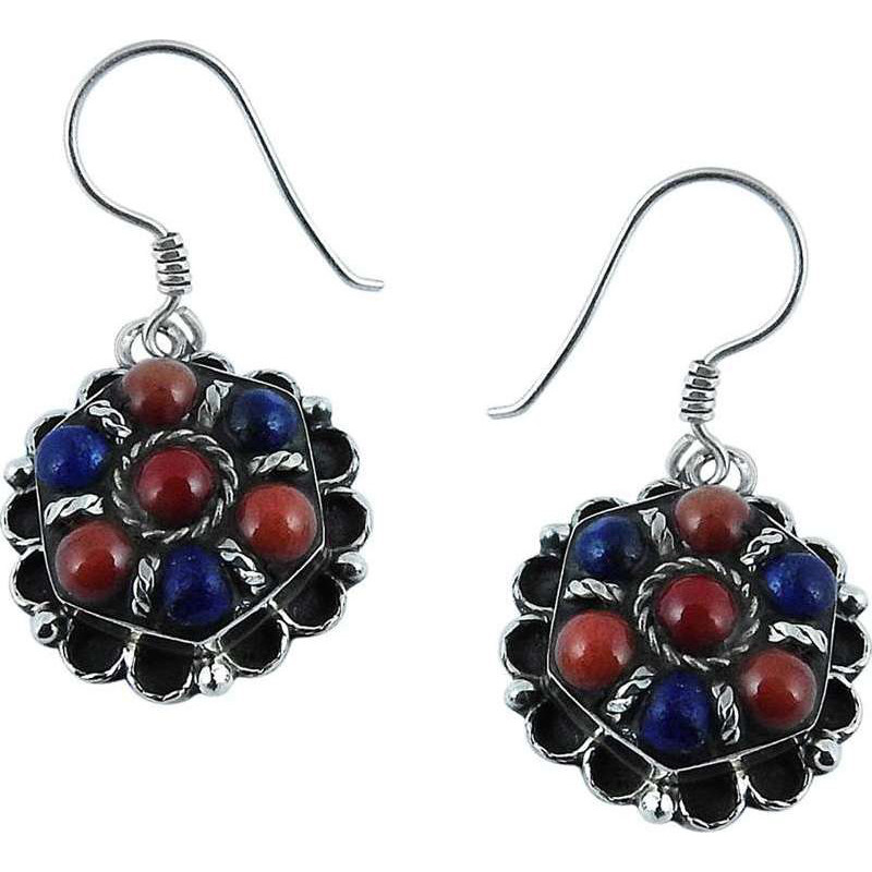 Huge Modern Style 925 Silver Coral, Lapis Earrings
