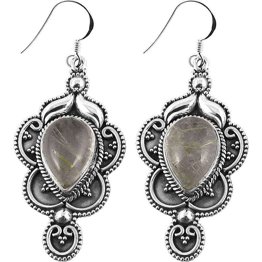 Amazing Design!! 925 Silver Golden Rutile Earrings