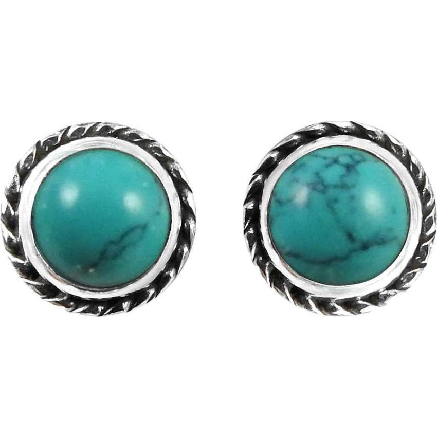 Awesome Style Of !! 925 Sterling Silver Turquoise Stud Earrings