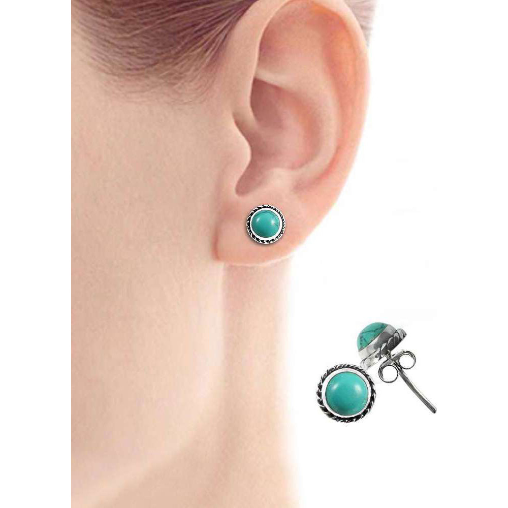 Beautiful !! 925 Sterling Silver Turquoise Stud Earrings