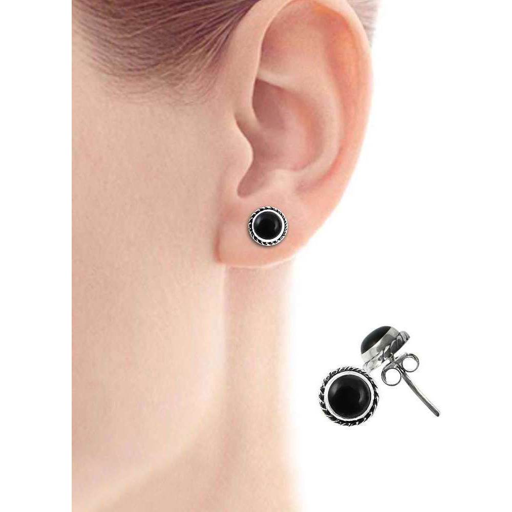 Afternoon Sun ! 925 Sterling Silver Black Onyx Stud Earrings