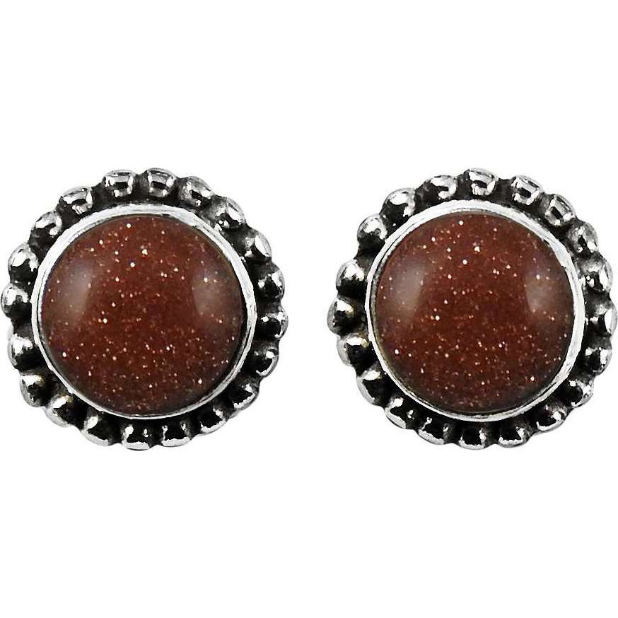 Simple  Brown Sunstone 925 Sterling Silver Earrings
