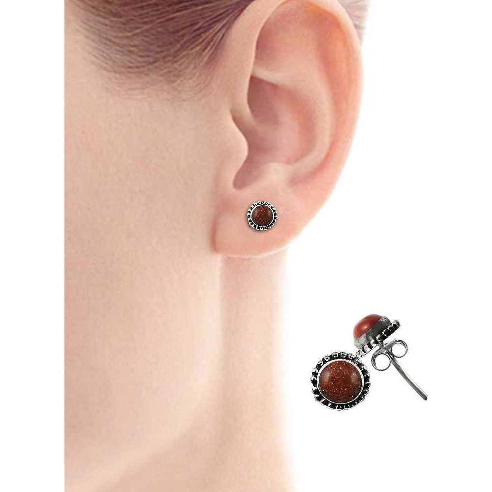 Simple  Brown Sunstone 925 Sterling Silver Earrings