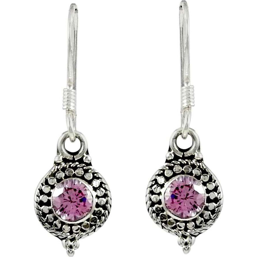 Exclusive  925 Sterling Silver CZ Pink Earrings