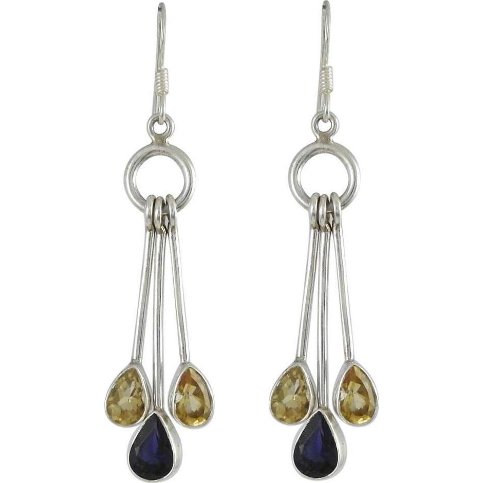 New Design! 925 Silver Iolite, Citrine Earrings