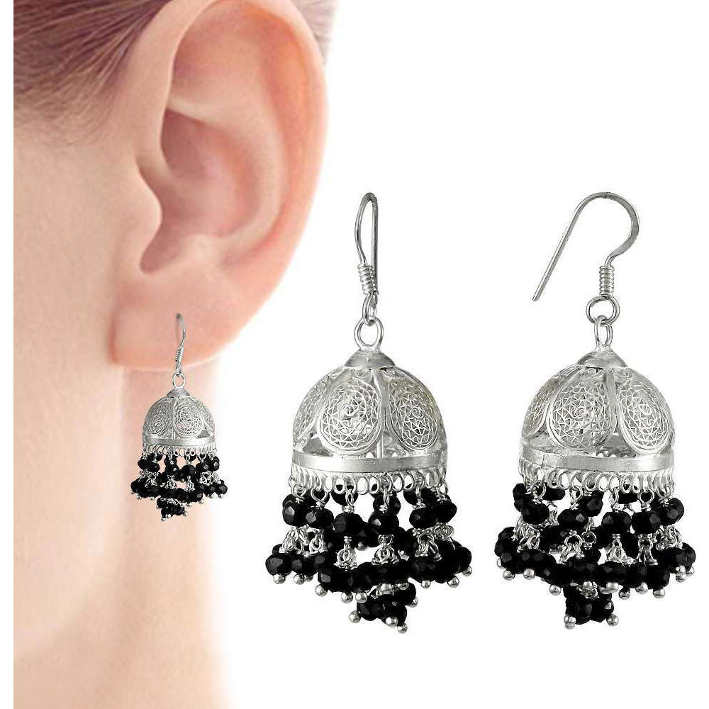 Kiss !! 925 Sterling Silver Black Onyx Jhumki