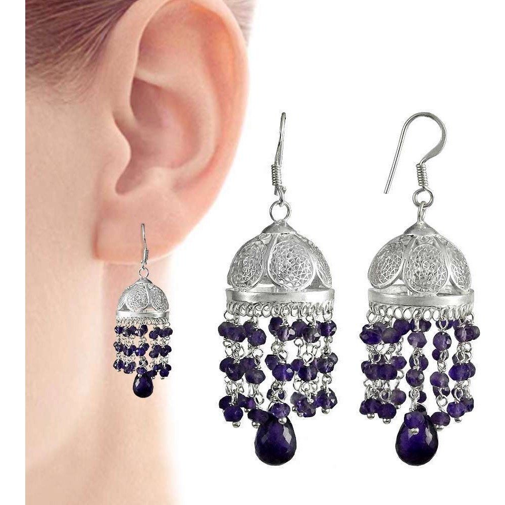 Paradise Bloom  925 Sterling Silver Amethyst Jhumki