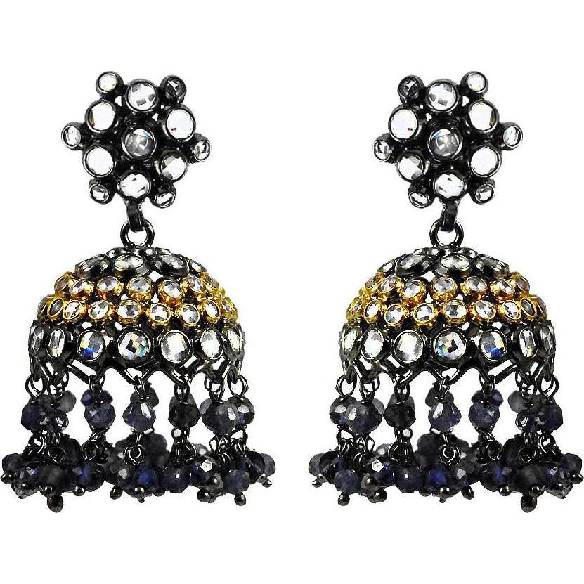 Big Amazing  925 Sterling Silver Amethyst, White CZ Jhumka