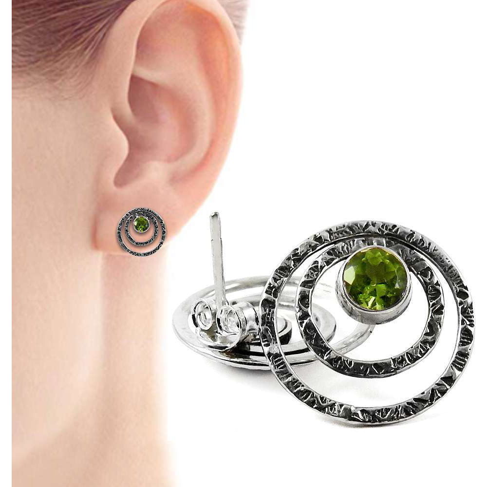 Big Weaving Light Peridot 925 Sterling Silver Earrings